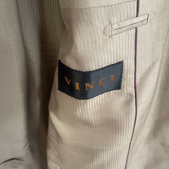 Vinci 3 Button Pant Light Brown Khaki Suit 46 Long 40X32  Pleated Pants Wool - Picture 7 of 8